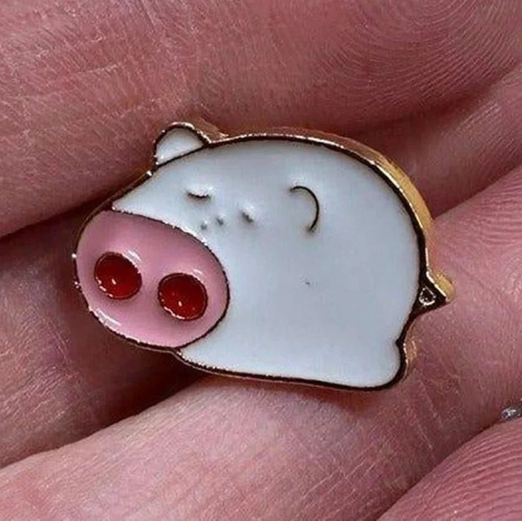 Collectible Piggy Pin with Gold Metal and Enamel Inlay - Picture 3 of 5